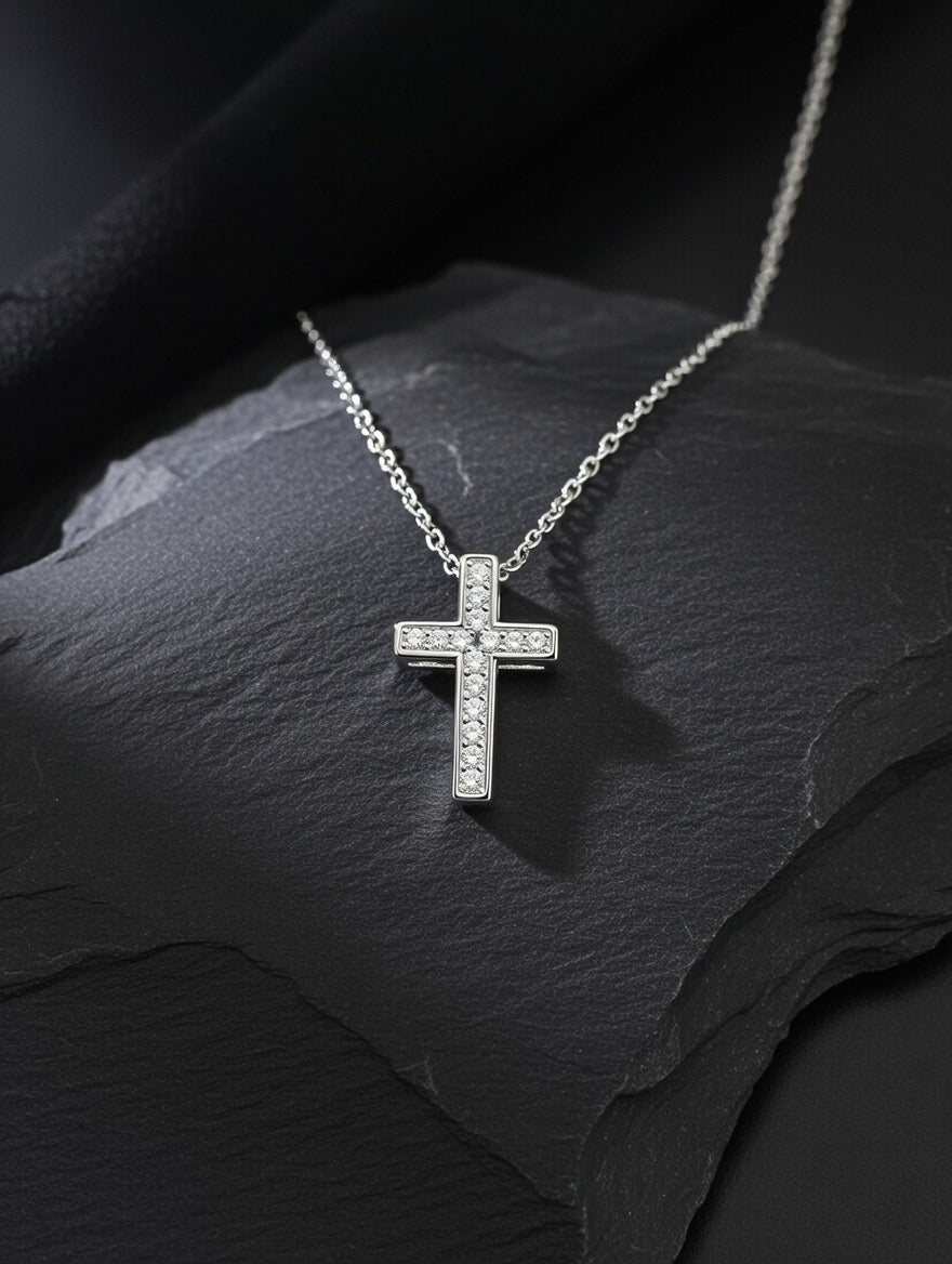 Pavé Crystal Cross Pendant Necklace (Silver-Tone)