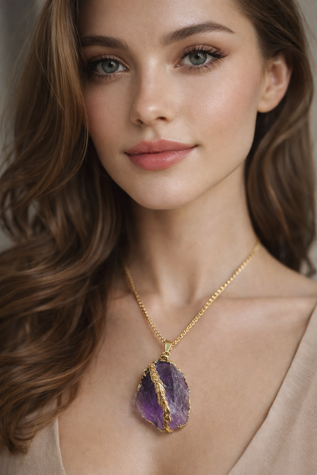 Raw Amethyst Pendant Necklace (Gold-Tone)
