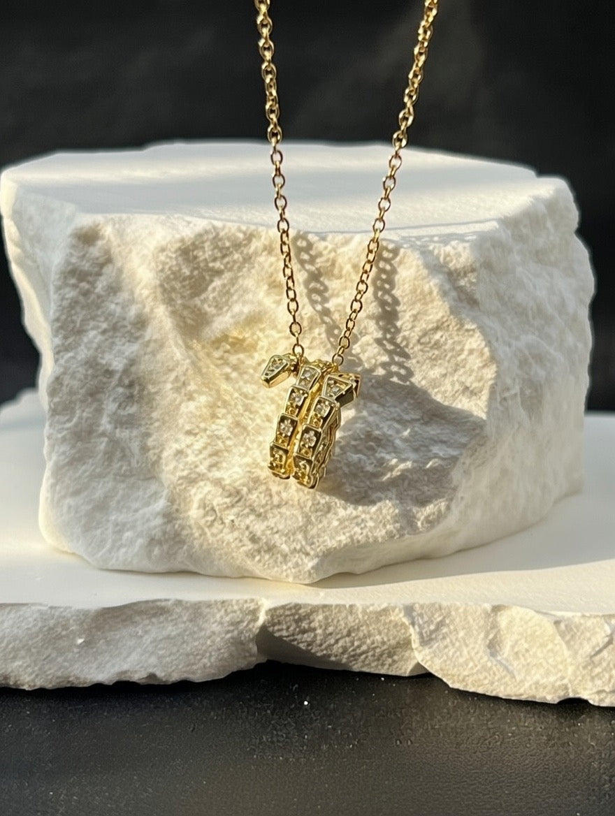 Pavé Snake Pendant Necklace (Gold-Tone)