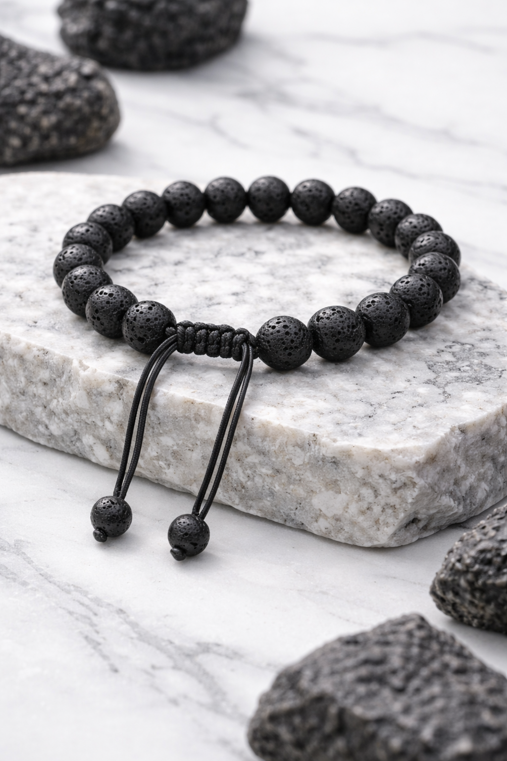 Lava Stone Adjustable Bracelet – 10mm Natural Beads