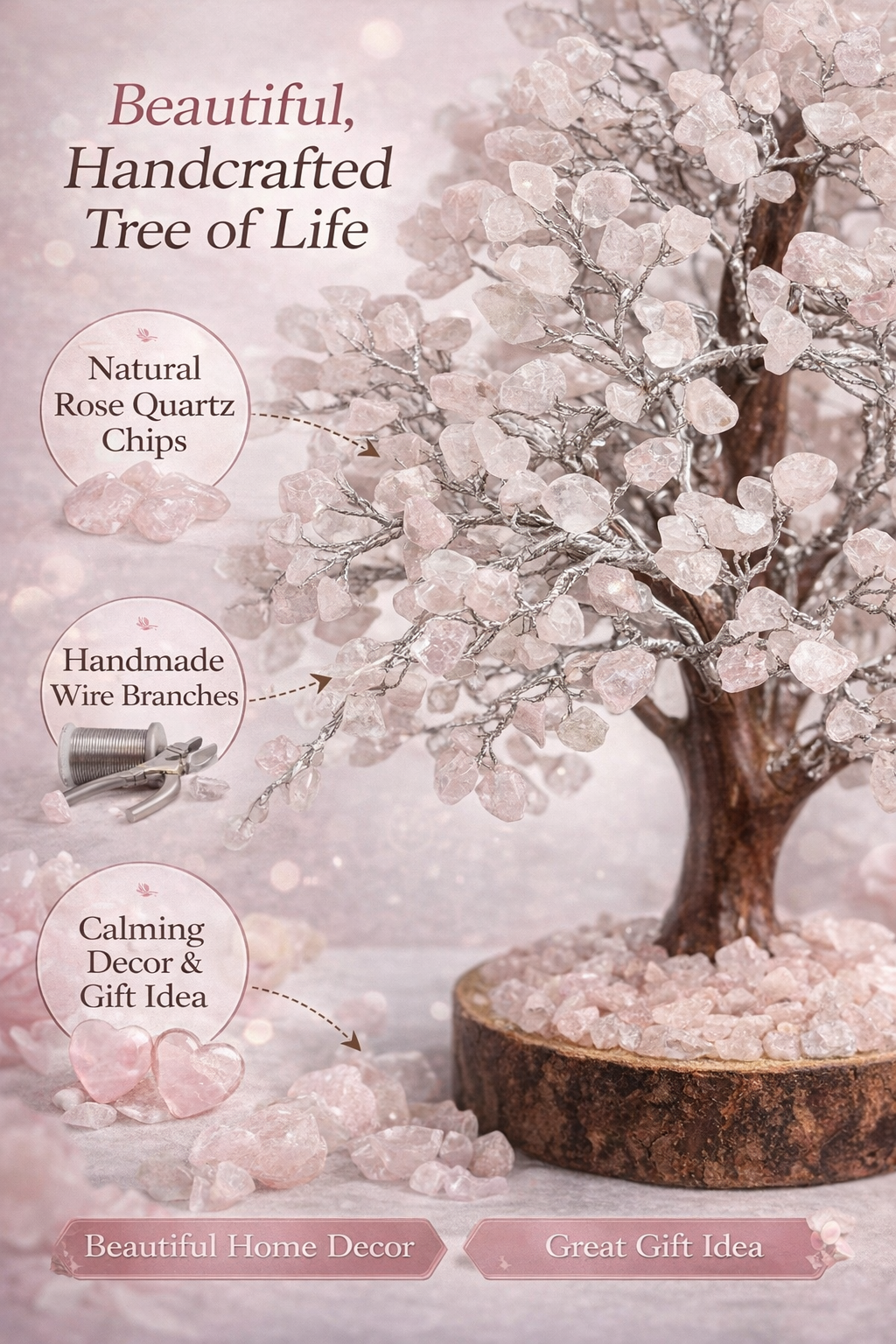 Rose Quartz Tree of Life — Luxury Crystal Decor (10 in)