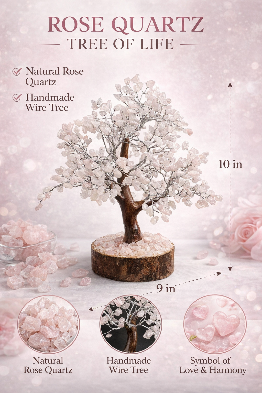 Rose Quartz Tree of Life — Luxury Crystal Decor (10 in)
