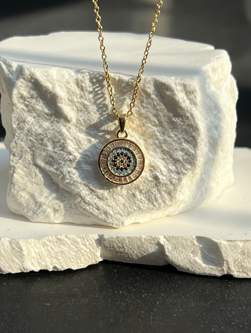Evil Eye Circle Pendant Necklace (Silver-Tone)