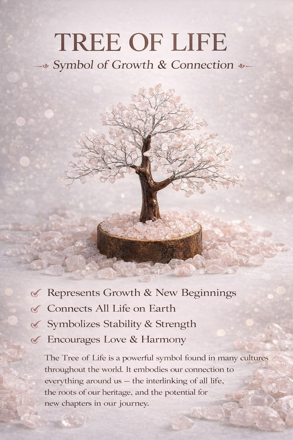 Rose Quartz Tree of Life — Luxury Crystal Decor (10 in)