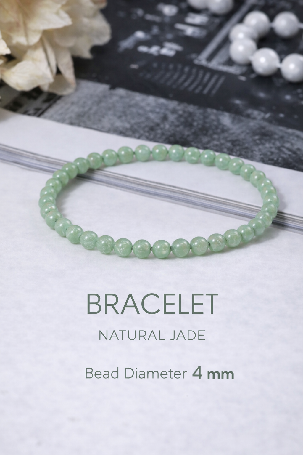 Natural Jade Bracelet 4mm Beads | Stretch Bracelet