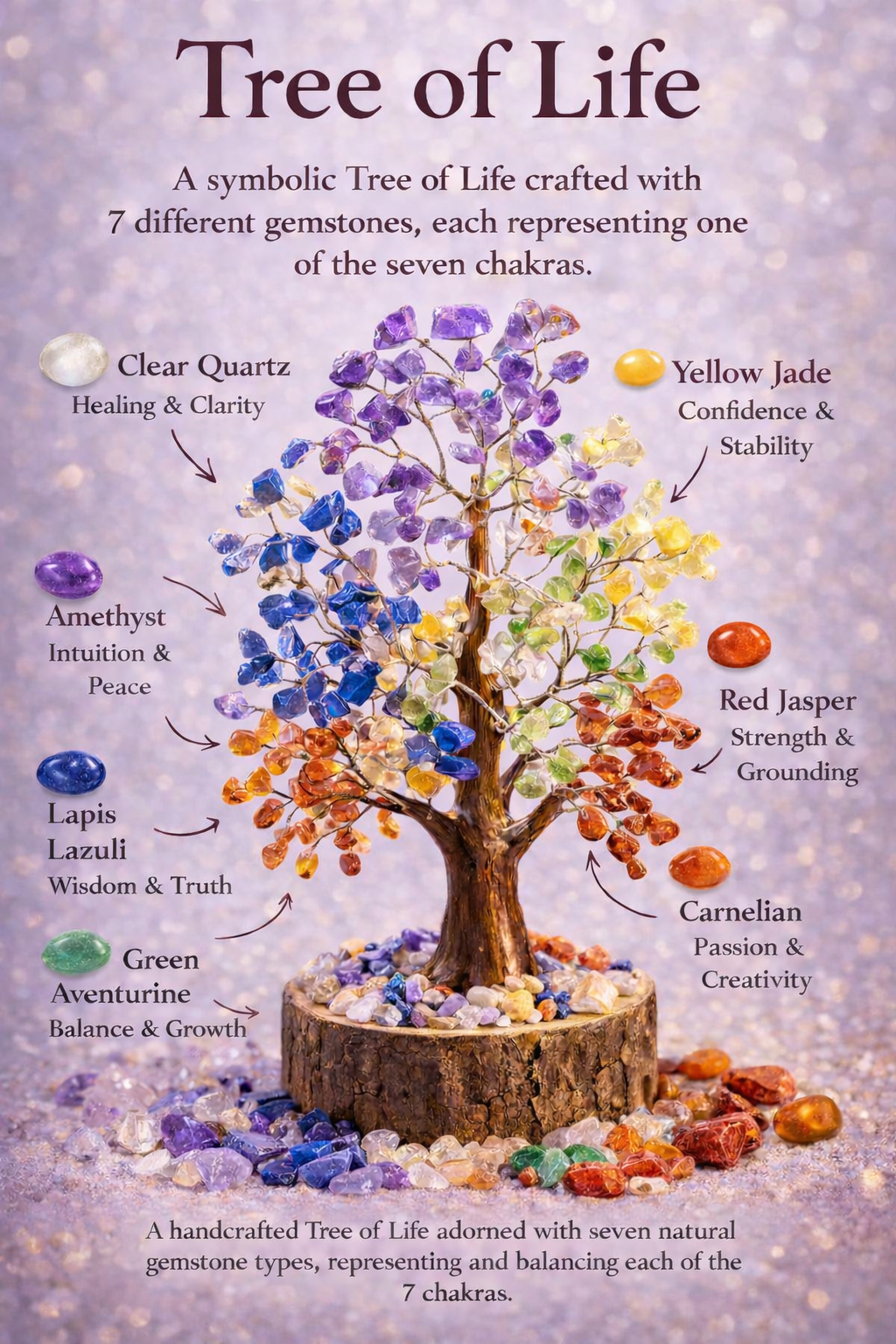 Tree of Life – 7 Chakra Gemstone Tree, 12” (Home & Office Decor)