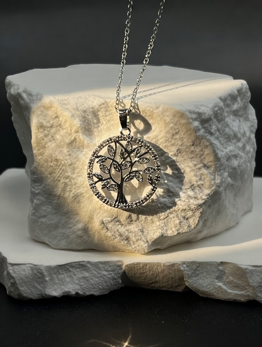 Rainbow Crystal Tree of Life Pendant Necklace (Gold-Tone)