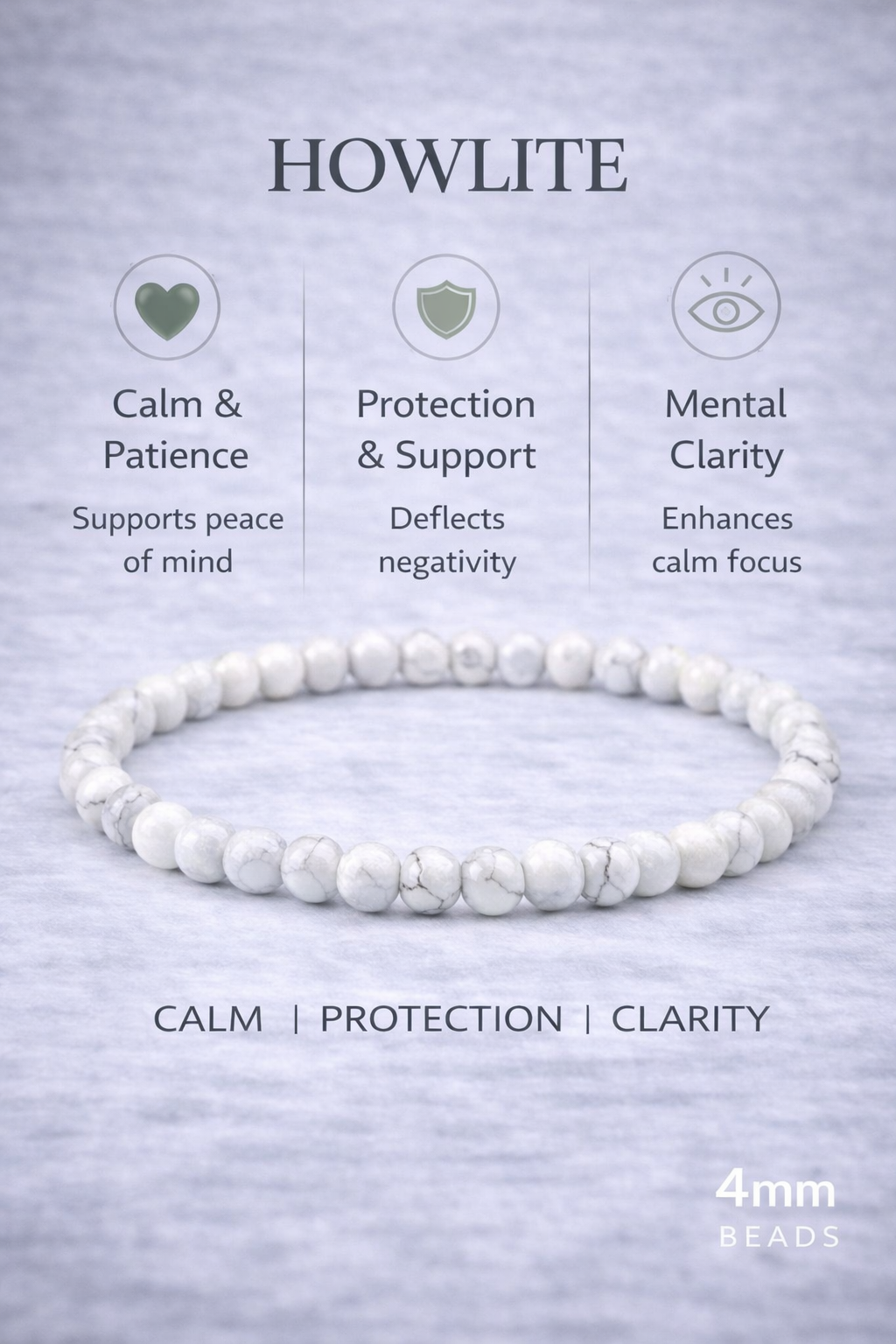 Howlite Bracelet 4mm Beads – Natural Stone