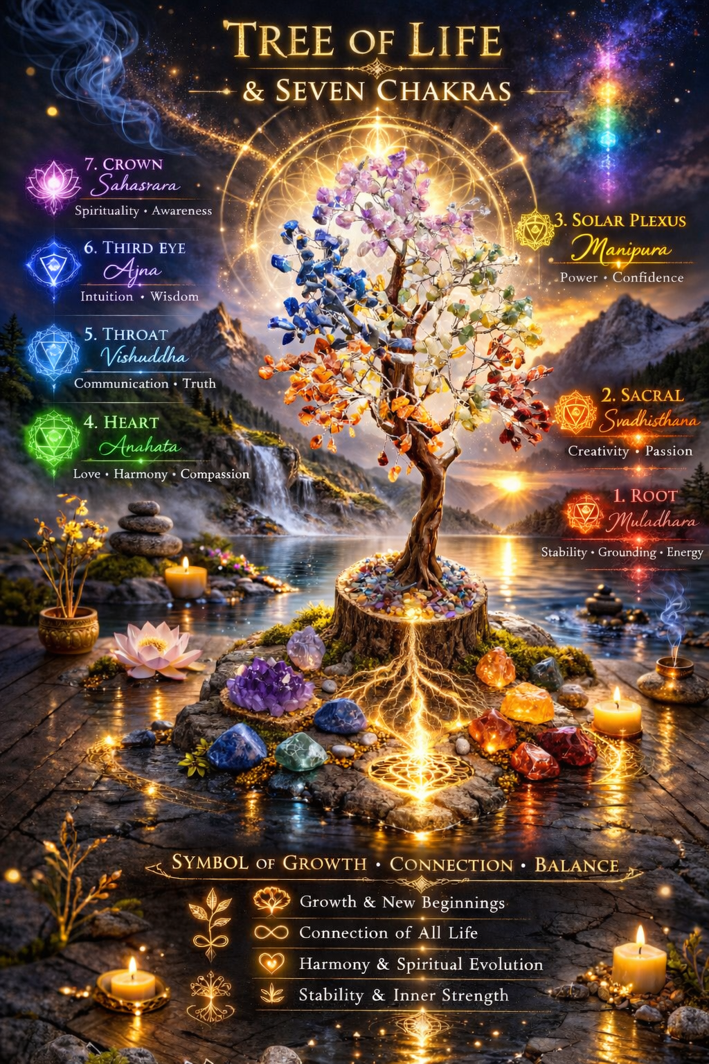 Tree of Life – 7 Chakra Gemstone Tree, 12” (Home & Office Decor)