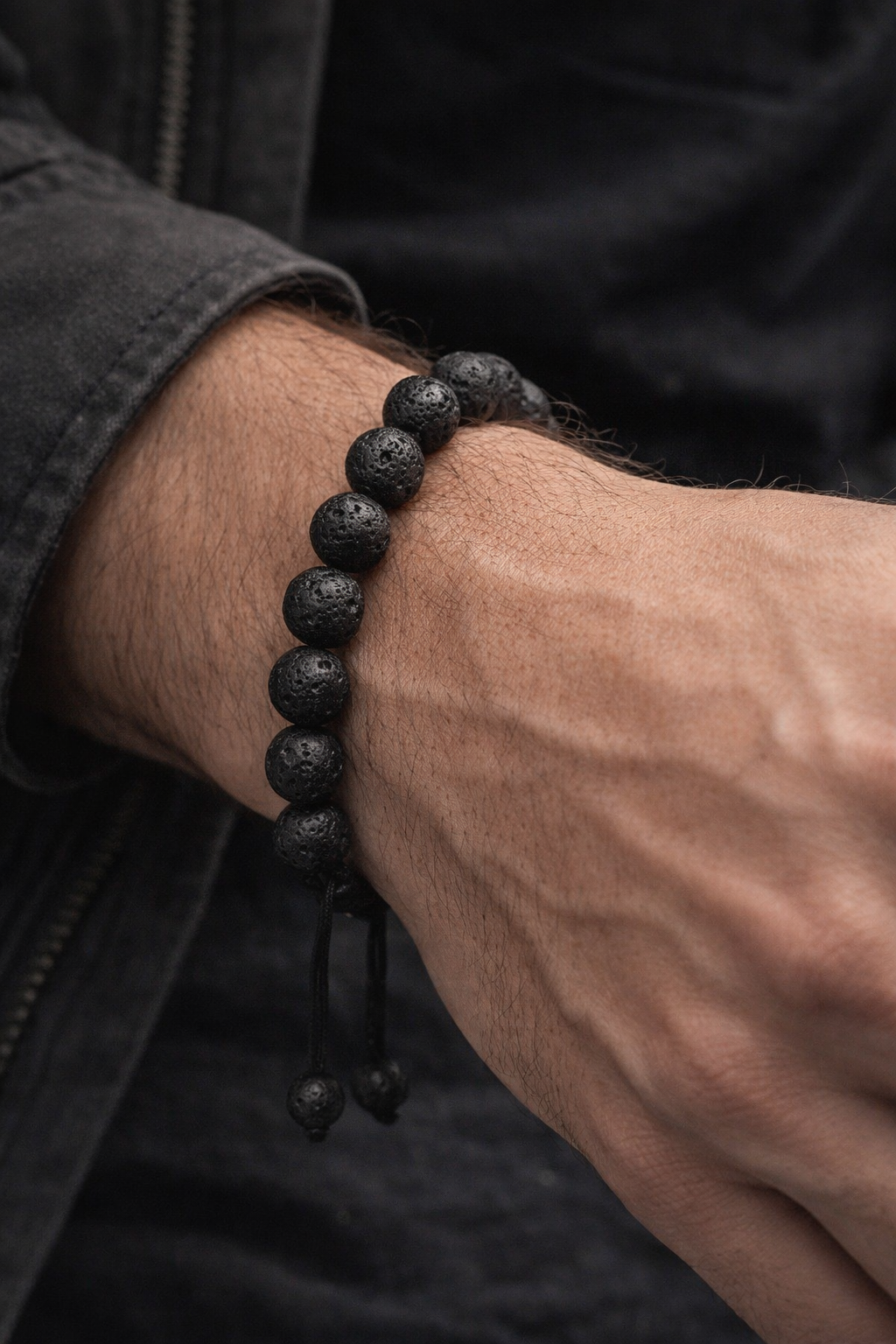 Lava Stone Adjustable Bracelet – 10mm Natural Beads