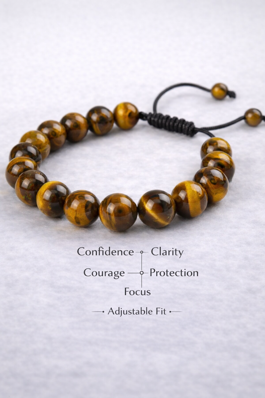 Tiger Eye Adjustable Bracelet – Natural Stone 10mm Beads