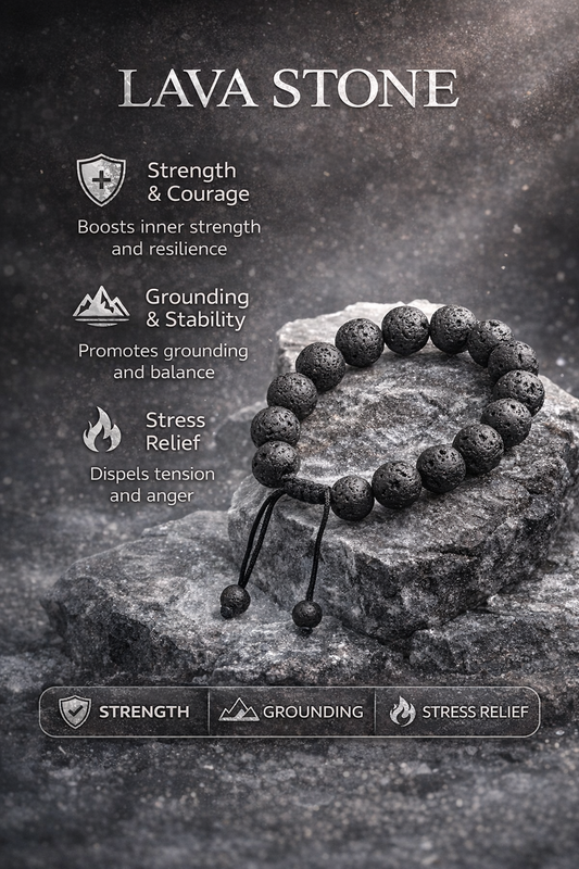 Lava Stone Adjustable Bracelet – 10mm Natural Beads