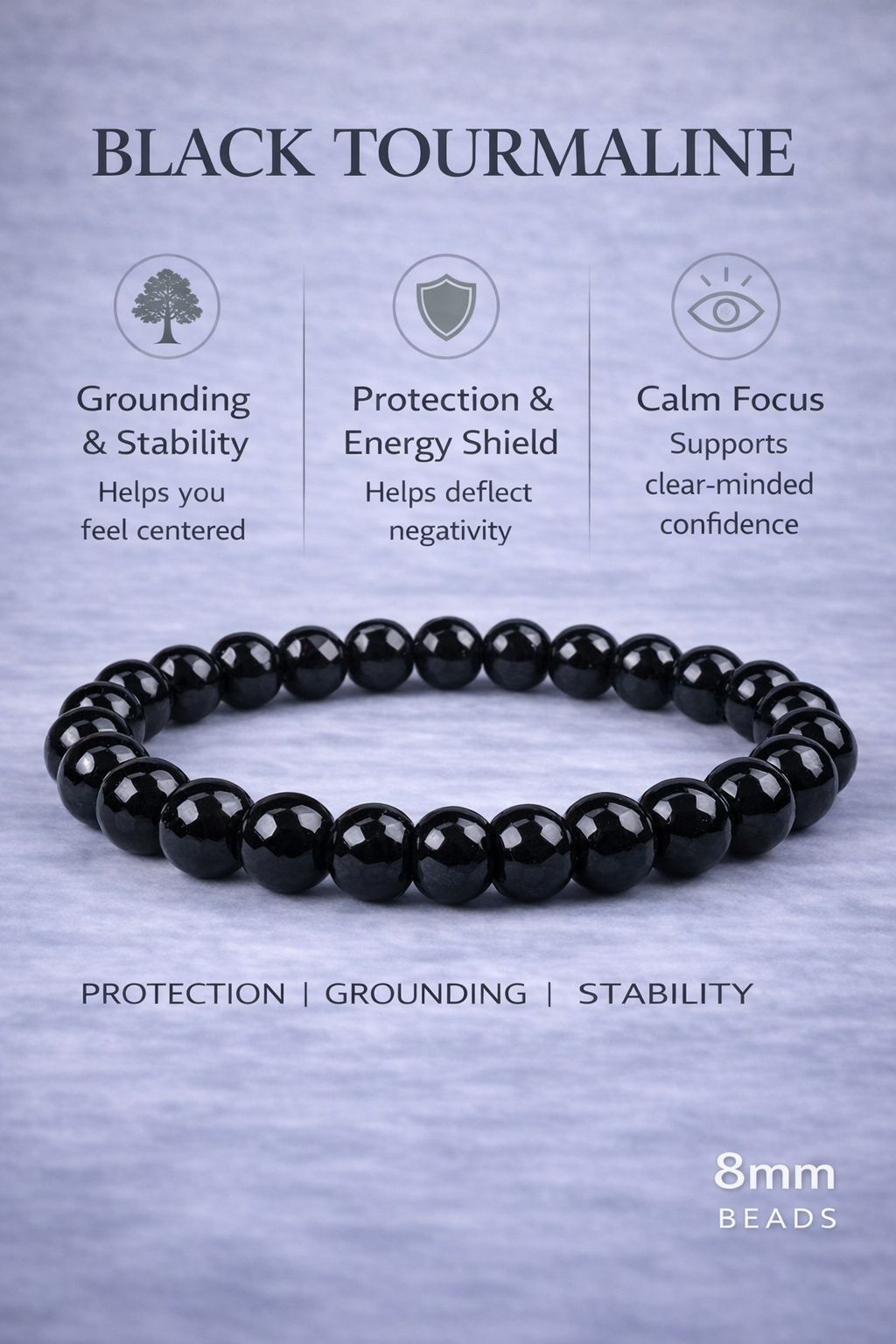 Black Tourmaline Bracelet (8mm) — Natural Stone Beads