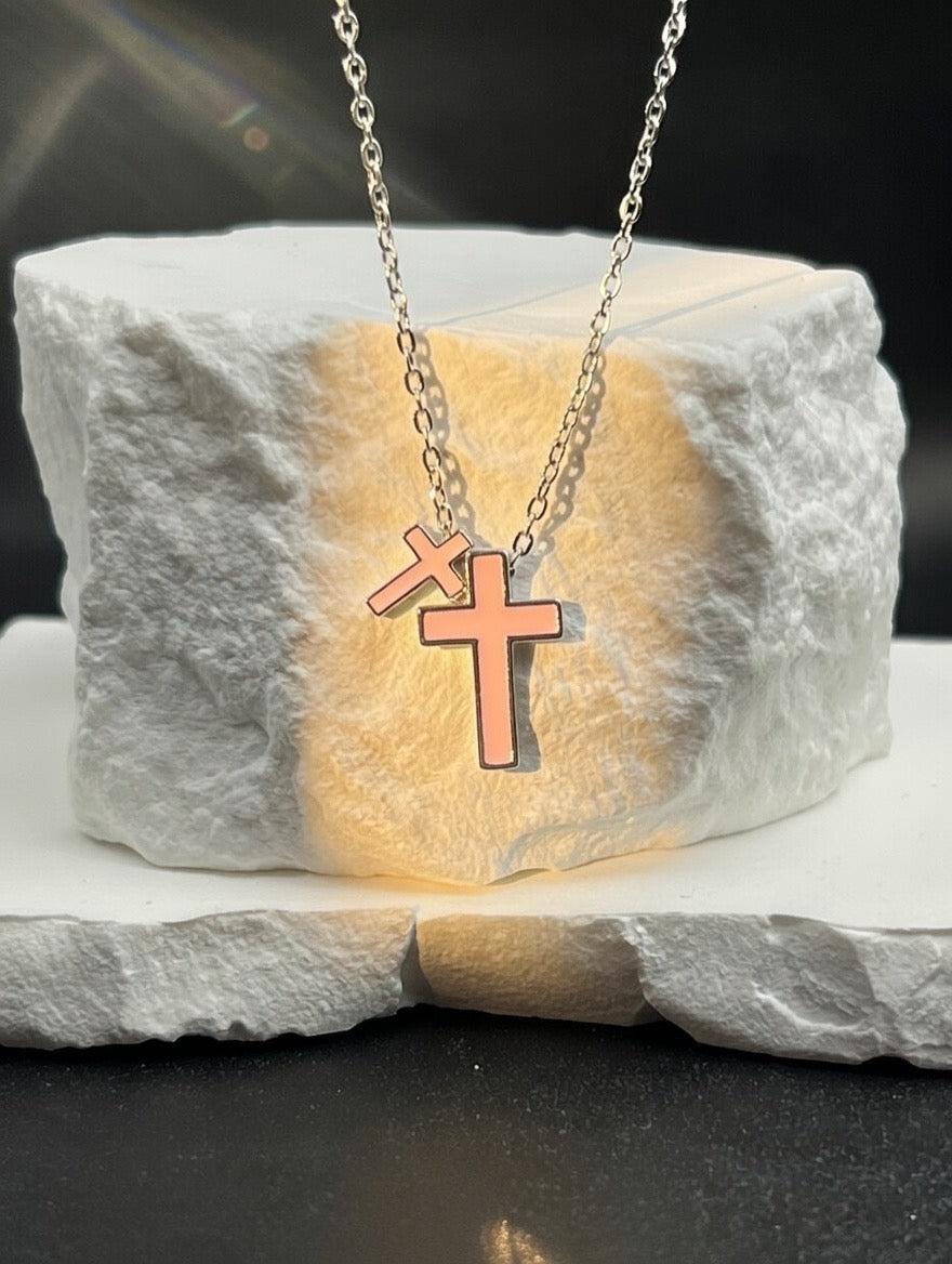 Double Cross Pendant Necklace (Silver-Tone)