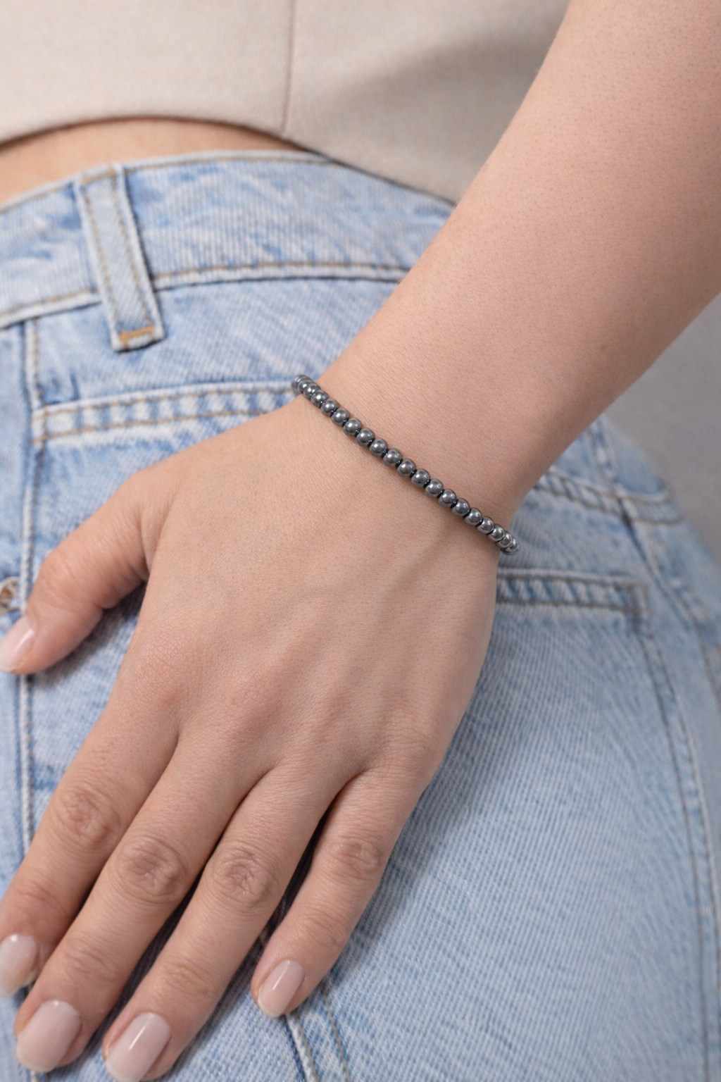 Hematite Bracelet 4mm Beads – Natural Stone