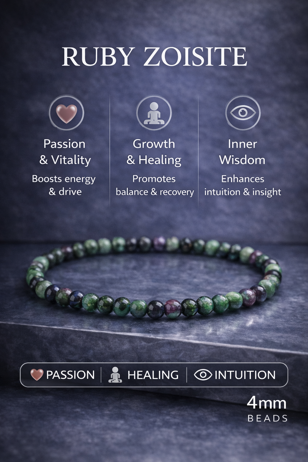 Ruby Zoisite Bracelet 4mm Beads – Natural Stone