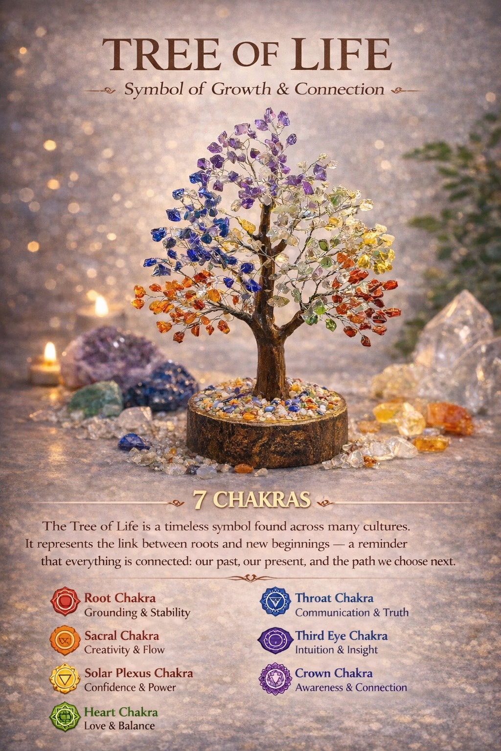 Tree of Life – 7 Chakra Gemstone Tree, 12” (Home & Office Decor)