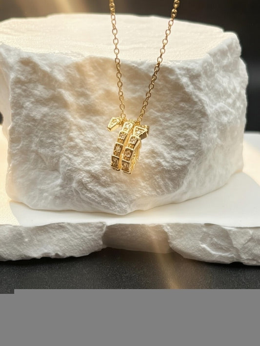 Pavé Snake Pendant Necklace (Gold-Tone)
