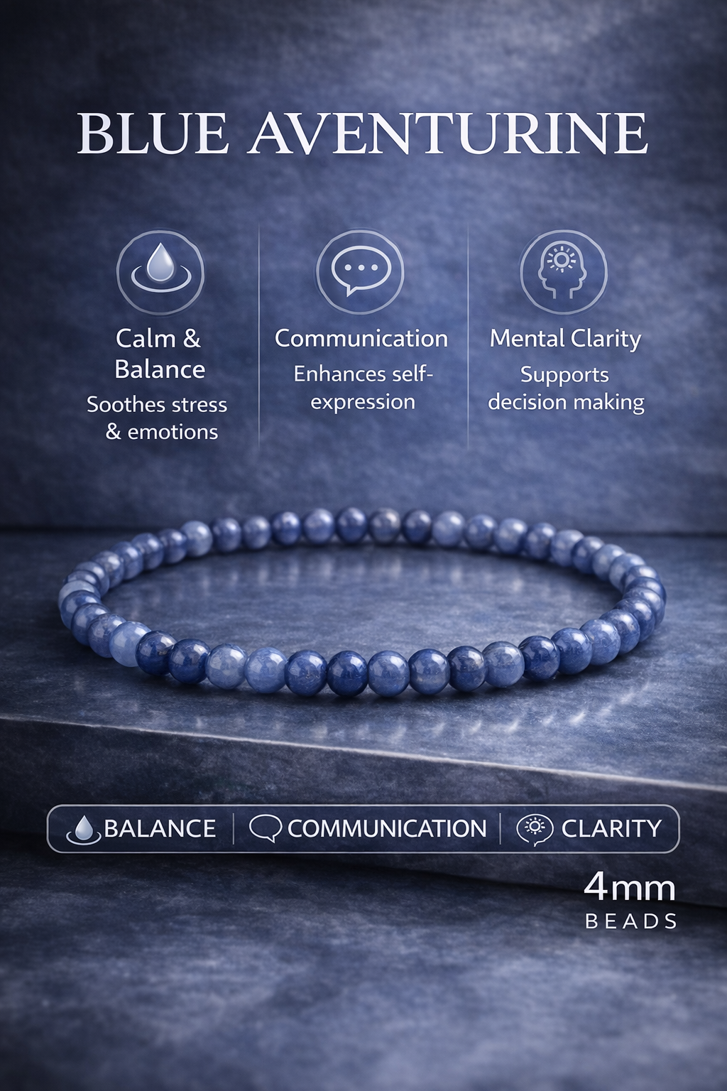 Blue Aventurine Bracelet 4mm – Natural Stone