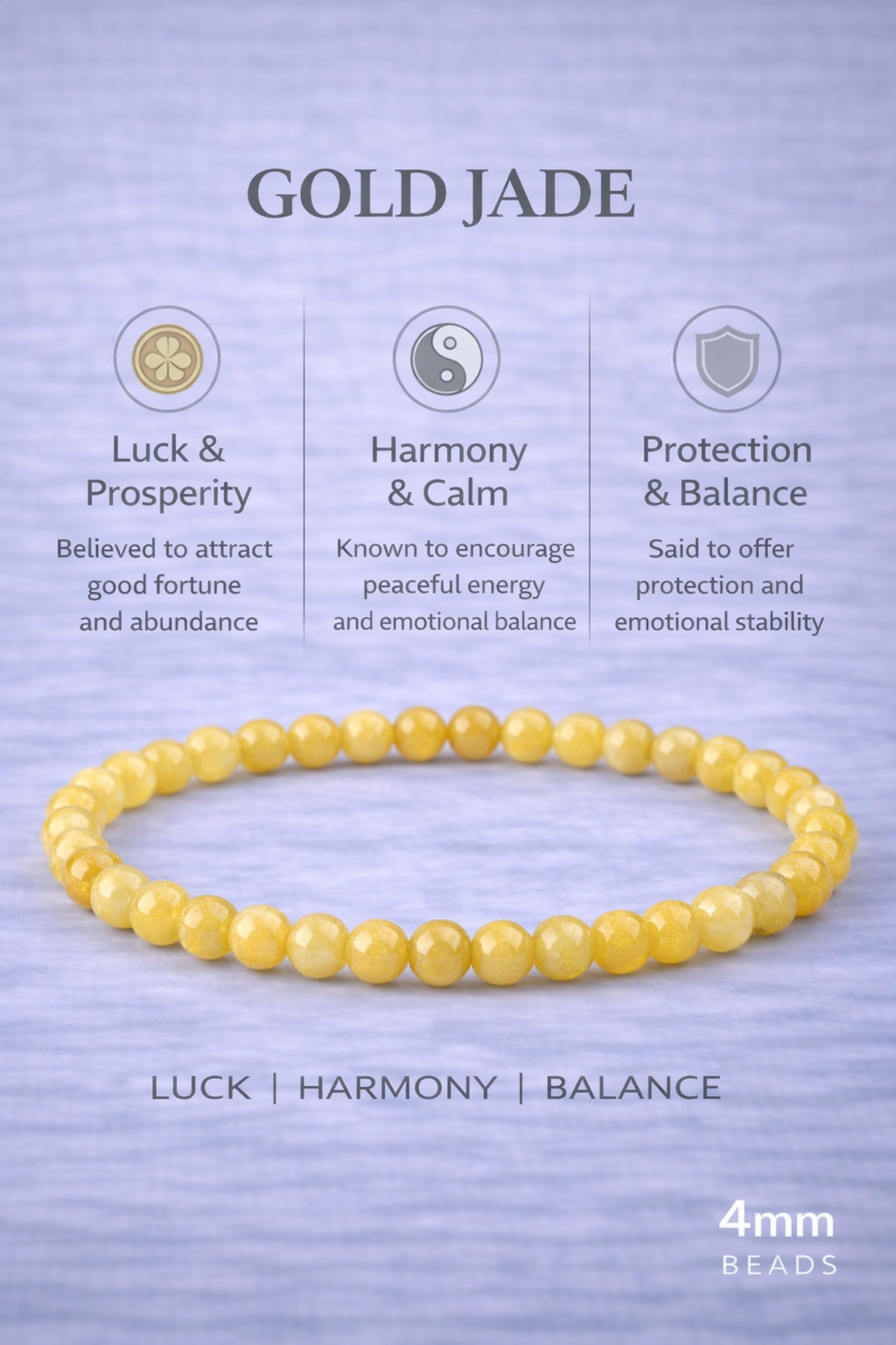 Gold Jade Bracelet 4mm Beads – Natural Stone